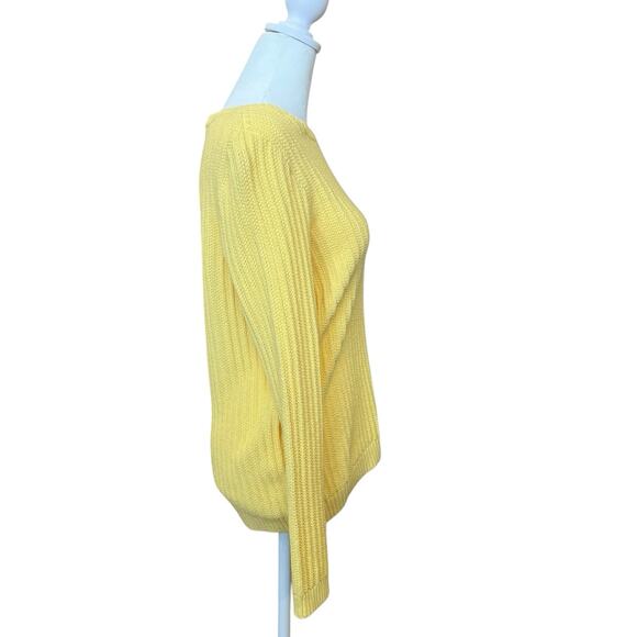 Talbots Cable Knit Sweater Crew Neck Pullover Yellow Fisherman Button Size Small - Picture 5 of 10